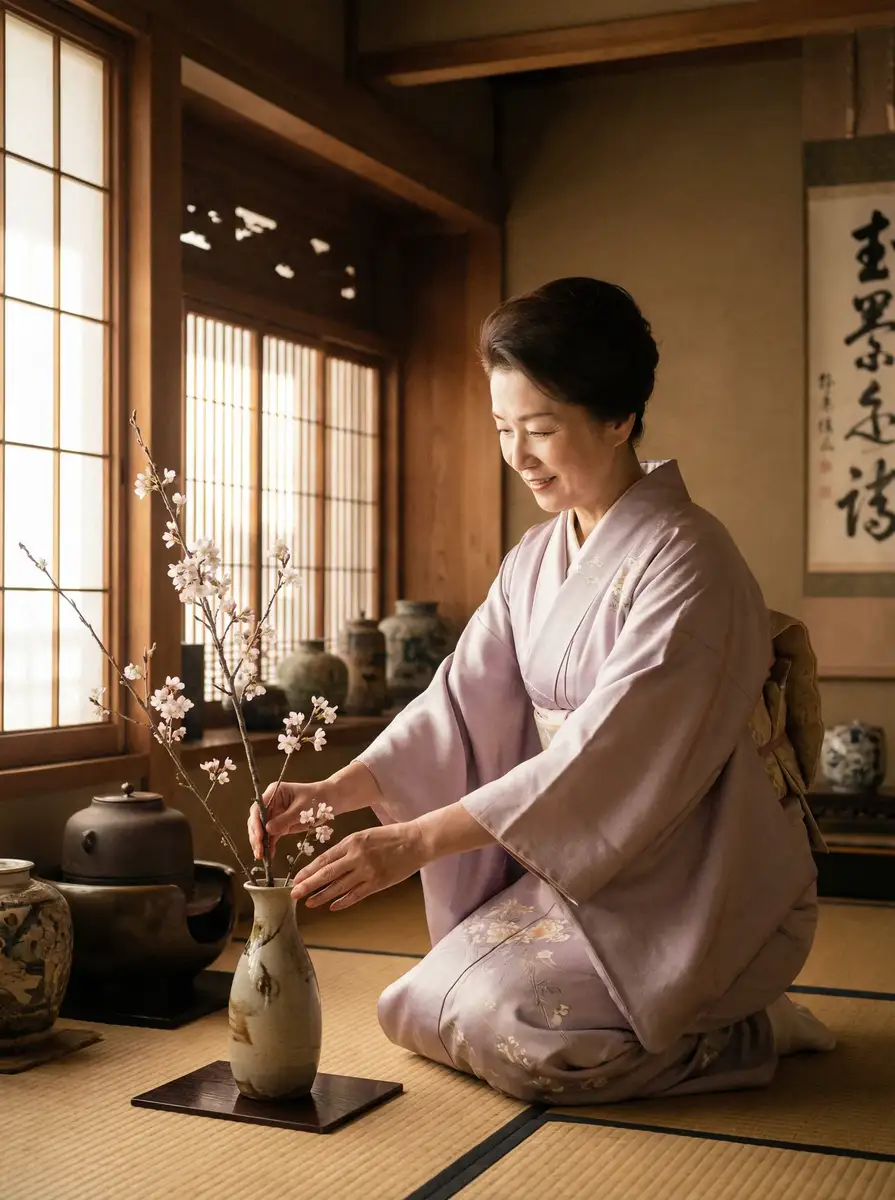 一位优雅的 黄色仓库_在线观看_高清视频_黄色仓库官网入口 在和室中插花